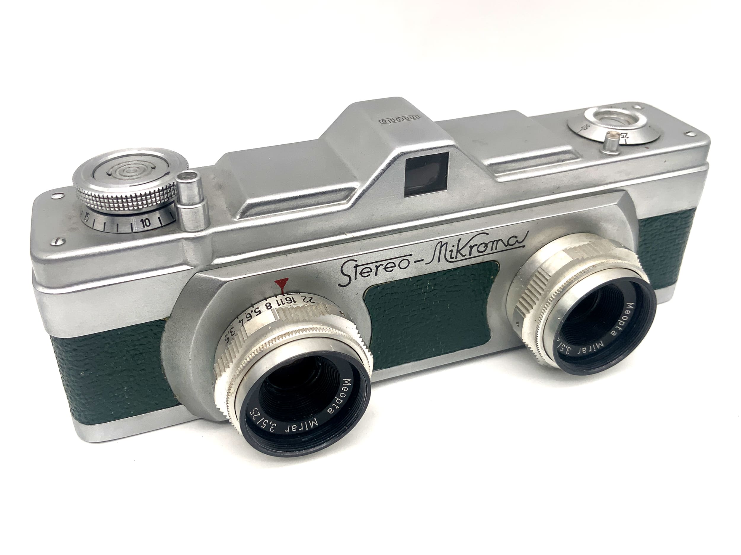 Meopta Mikroma Stereo Miniaturkamera mit Mirar 25mm 1:3,5 Kleinstbildkamera
