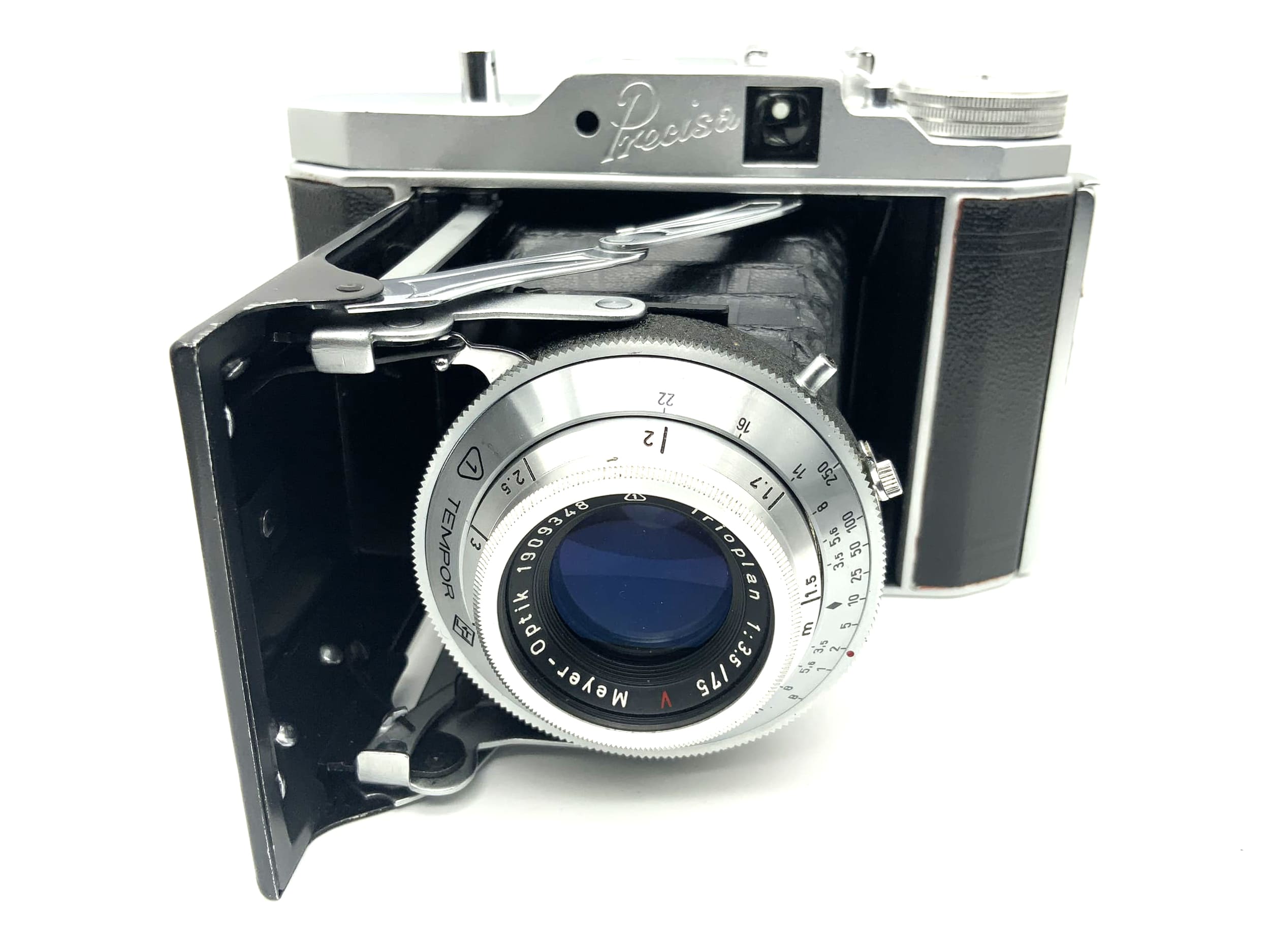 Appareil photo pliant Beier Precisa avec objectif Meyer Optik Trioplan 1:3,5 75 mm rouge V 6x6, 4,5x6