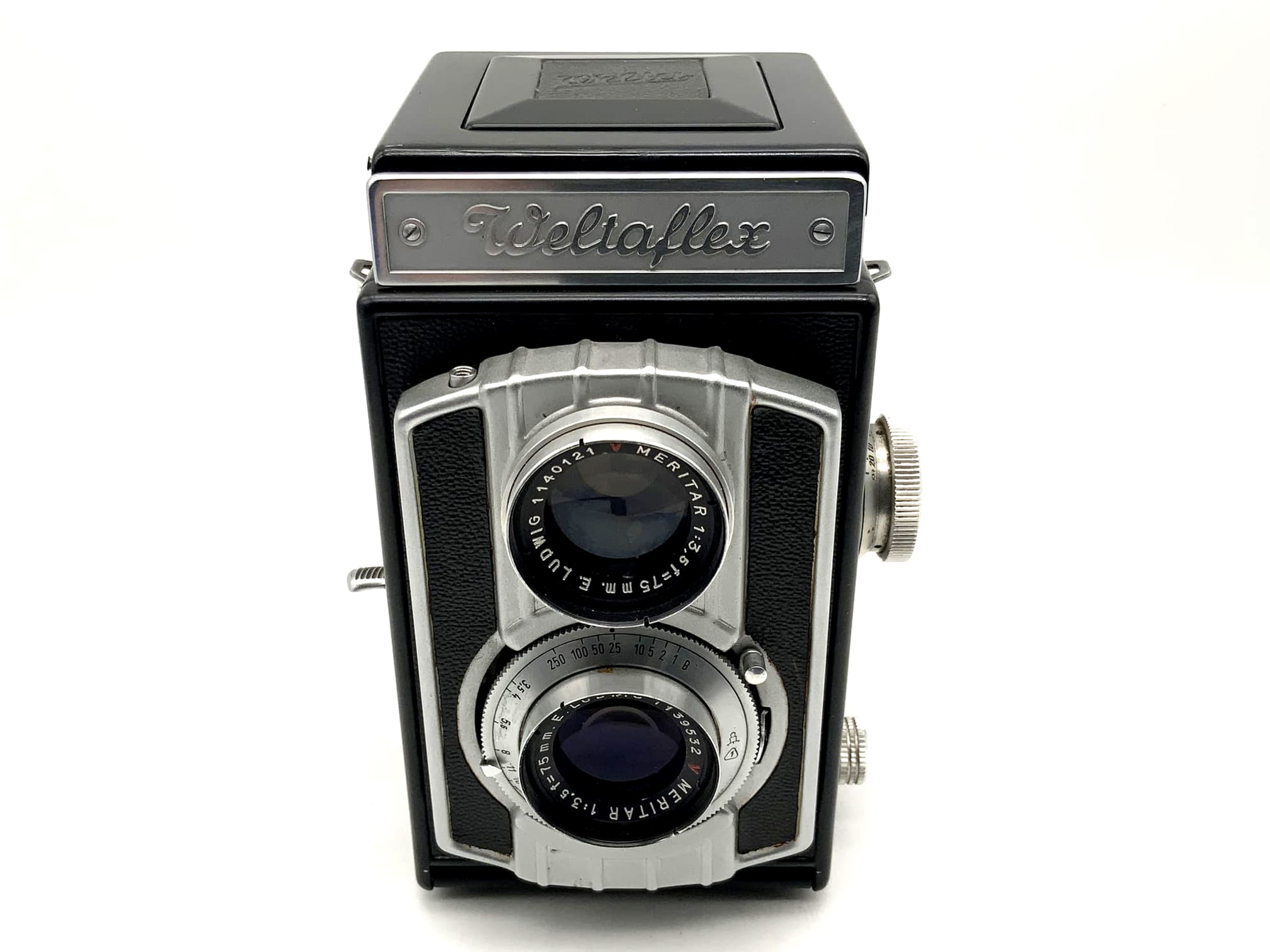 Welta Weltaflex TLR avec double objectif E.Ludwig Meritar 1:3,5 / 75 mm rouge V Vebur