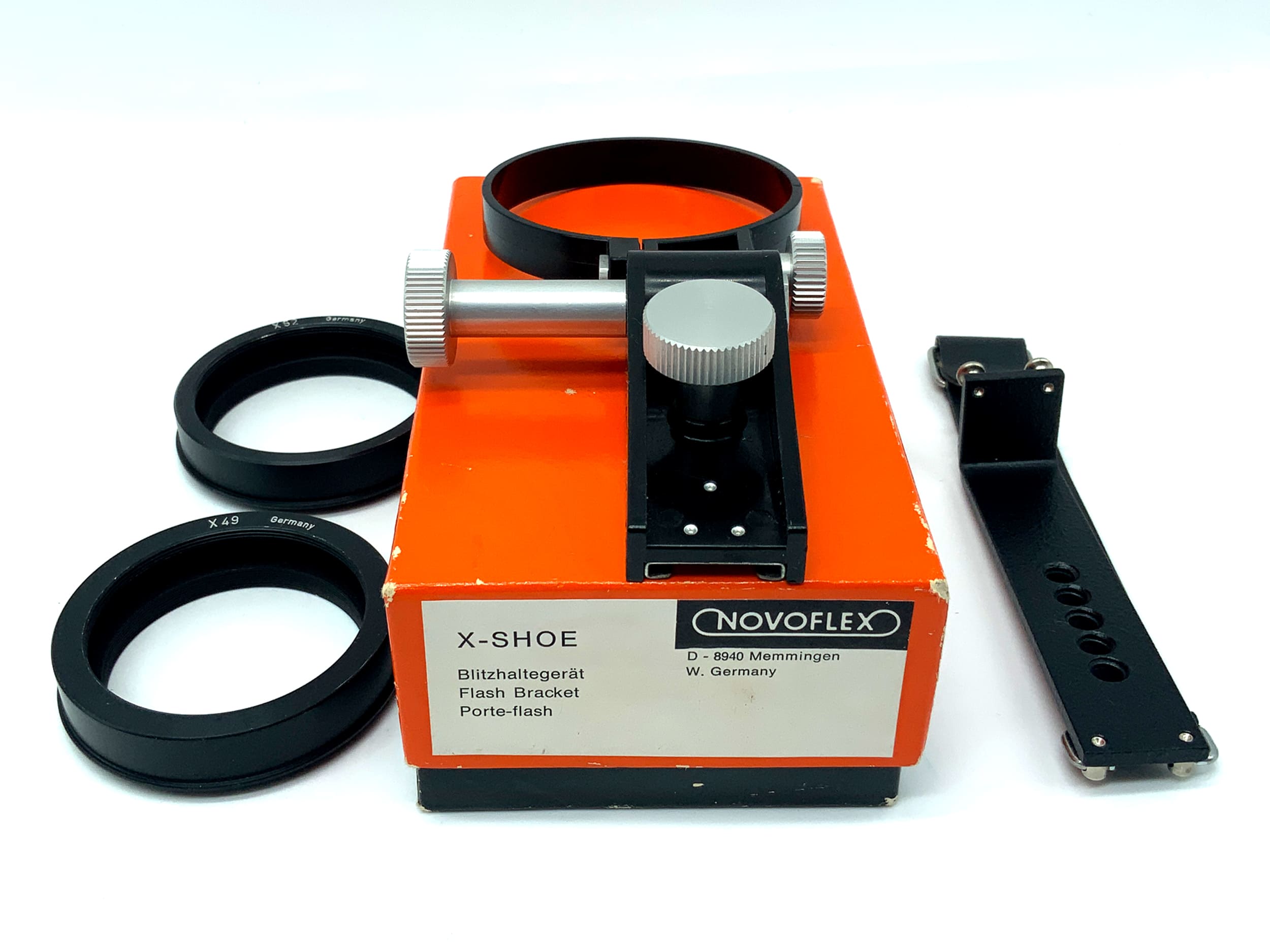 Novoflex Blitzhaltegerät Blitzhalter+X-Shoe+X-Ring x49/x52 in OVP