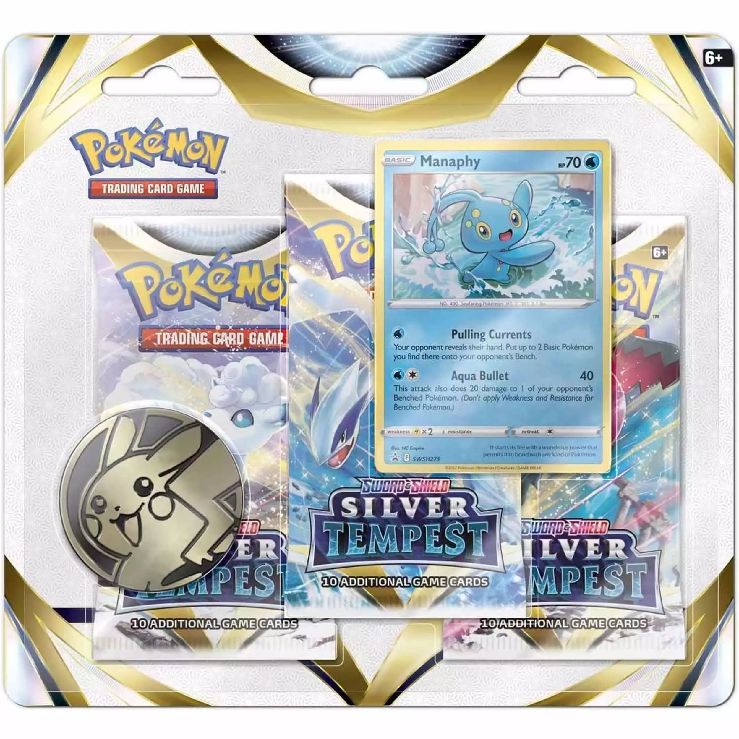 Pokémon Sword & Shield Silver Tempest 3 Pack Blister Manaphy (English)