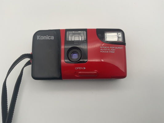 Konica Pop Super 35 mm appareil photo compact autofocus AF Point &amp; Shoot en rouge rareté