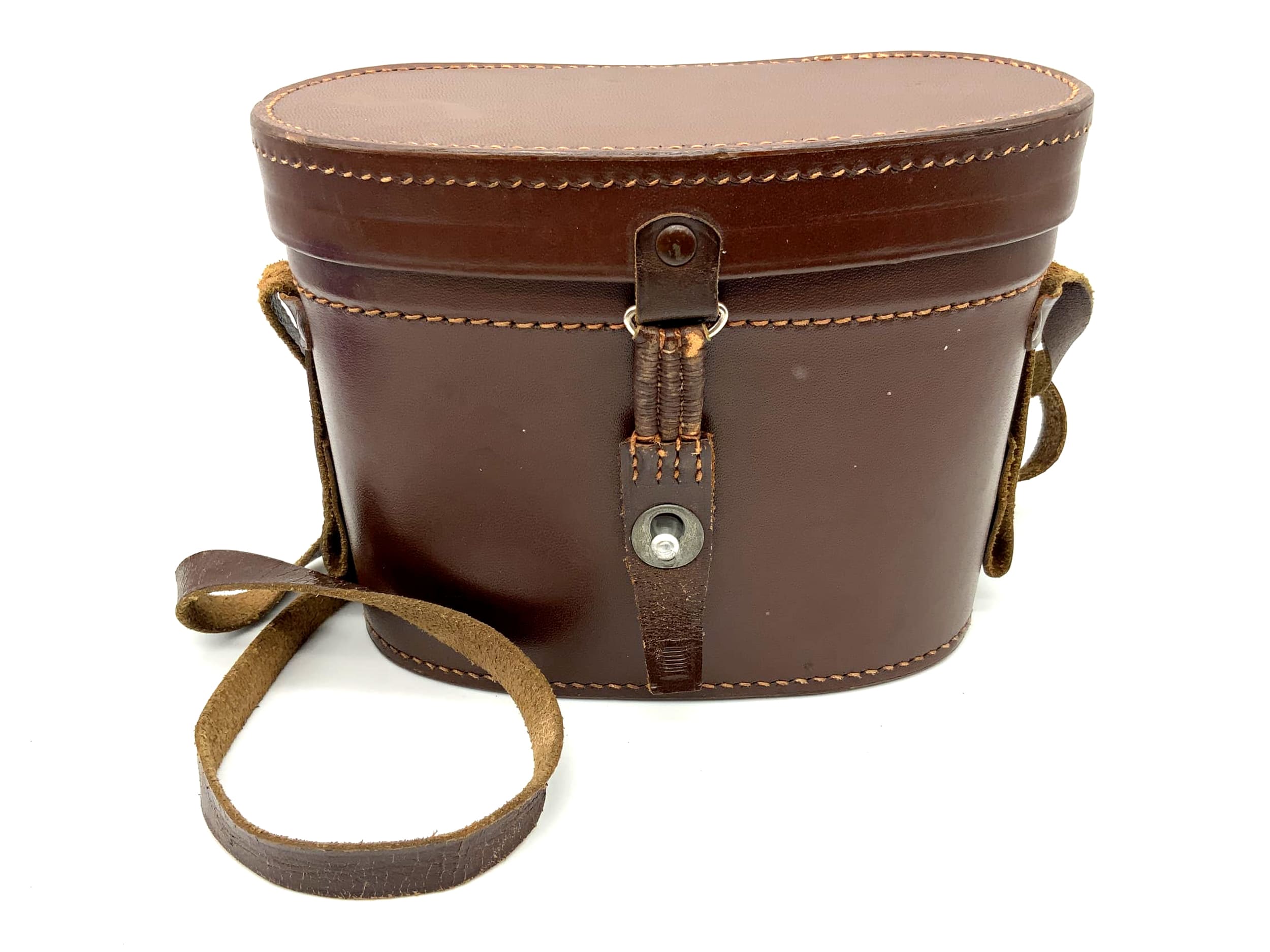 Étui rigide en cuir marron pour jumelles Leitz Wetzlar H : 13 cm L : 17 cm P : 7 cm