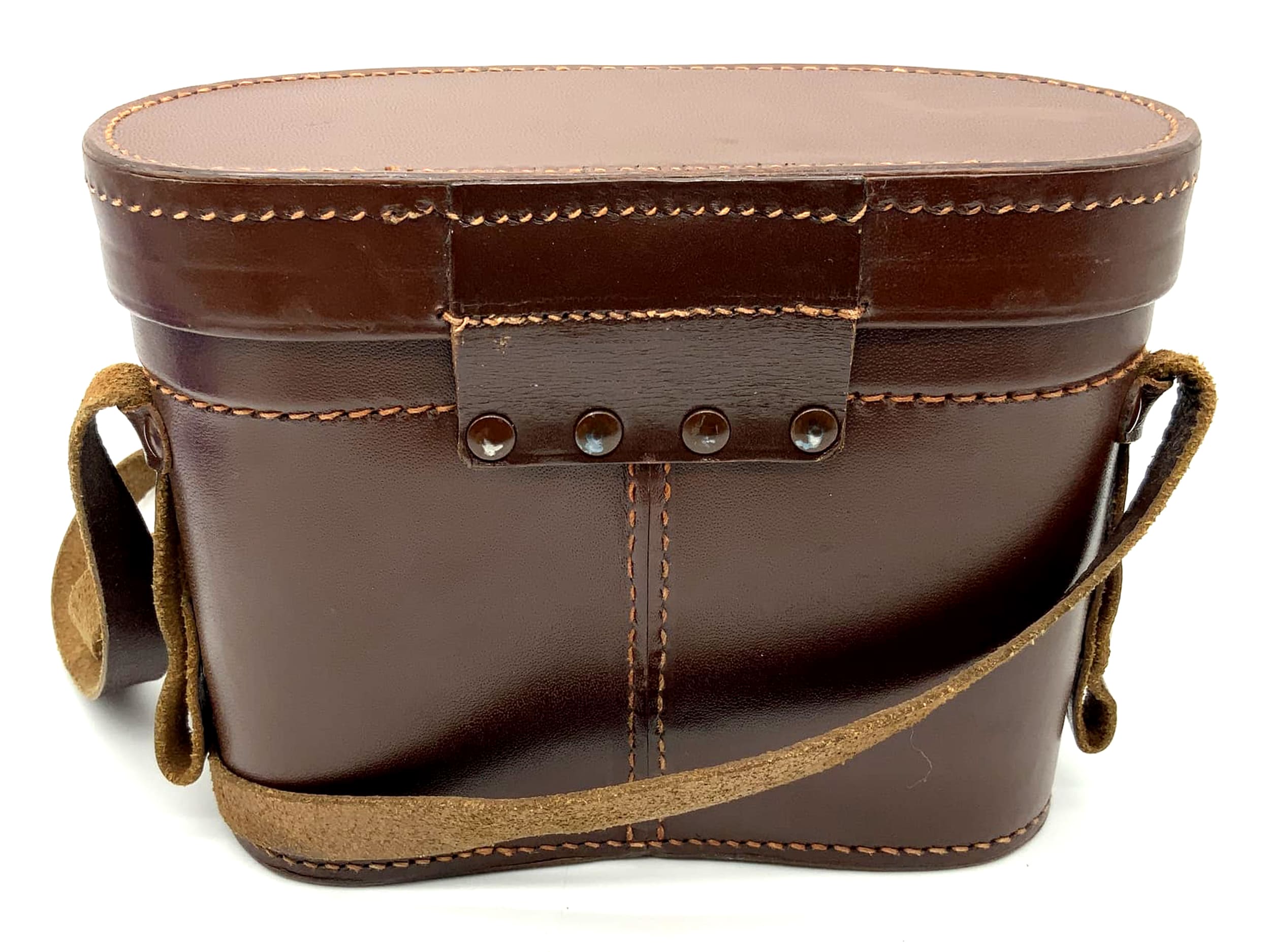 Étui rigide en cuir marron pour jumelles Leitz Wetzlar H : 13 cm L : 17 cm P : 7 cm