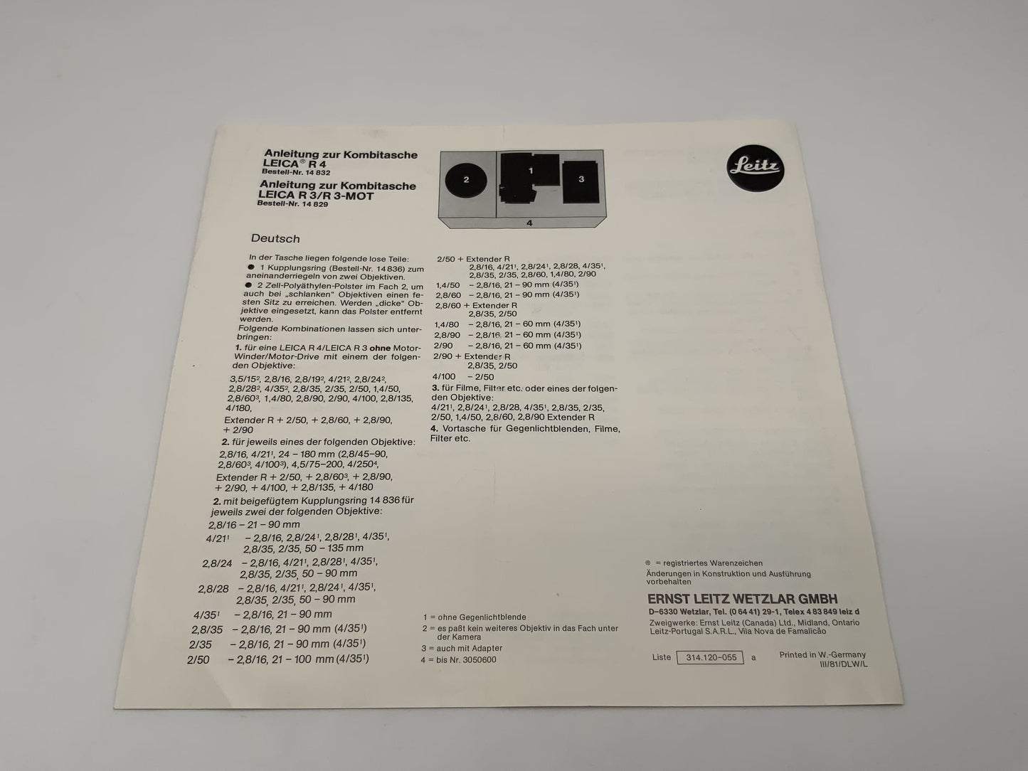 Leica R4 Kombitasche  Bedienungsanleitung Deutsch Gebrauchsanweisung Manual