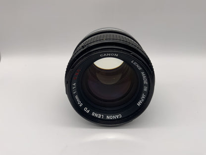 Canon 50mm 1:1.4 Objektiv Lens FD S.S.C. Camera Lens (Canon FD) Text lesen