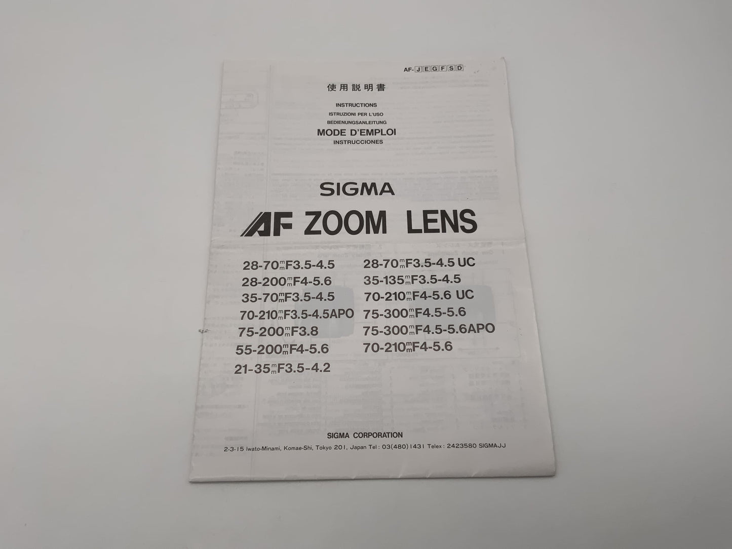 Sigma AF Zoom Lens Bedienungsanleitung Deutsch