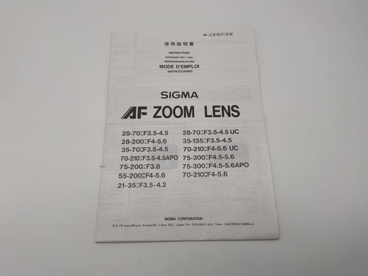 Sigma AF Zoom Lens Bedienungsanleitung Deutsch