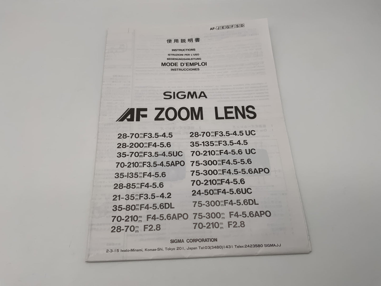 Sigma AF Zoom Lens Bedienungsanleitung Deutsch