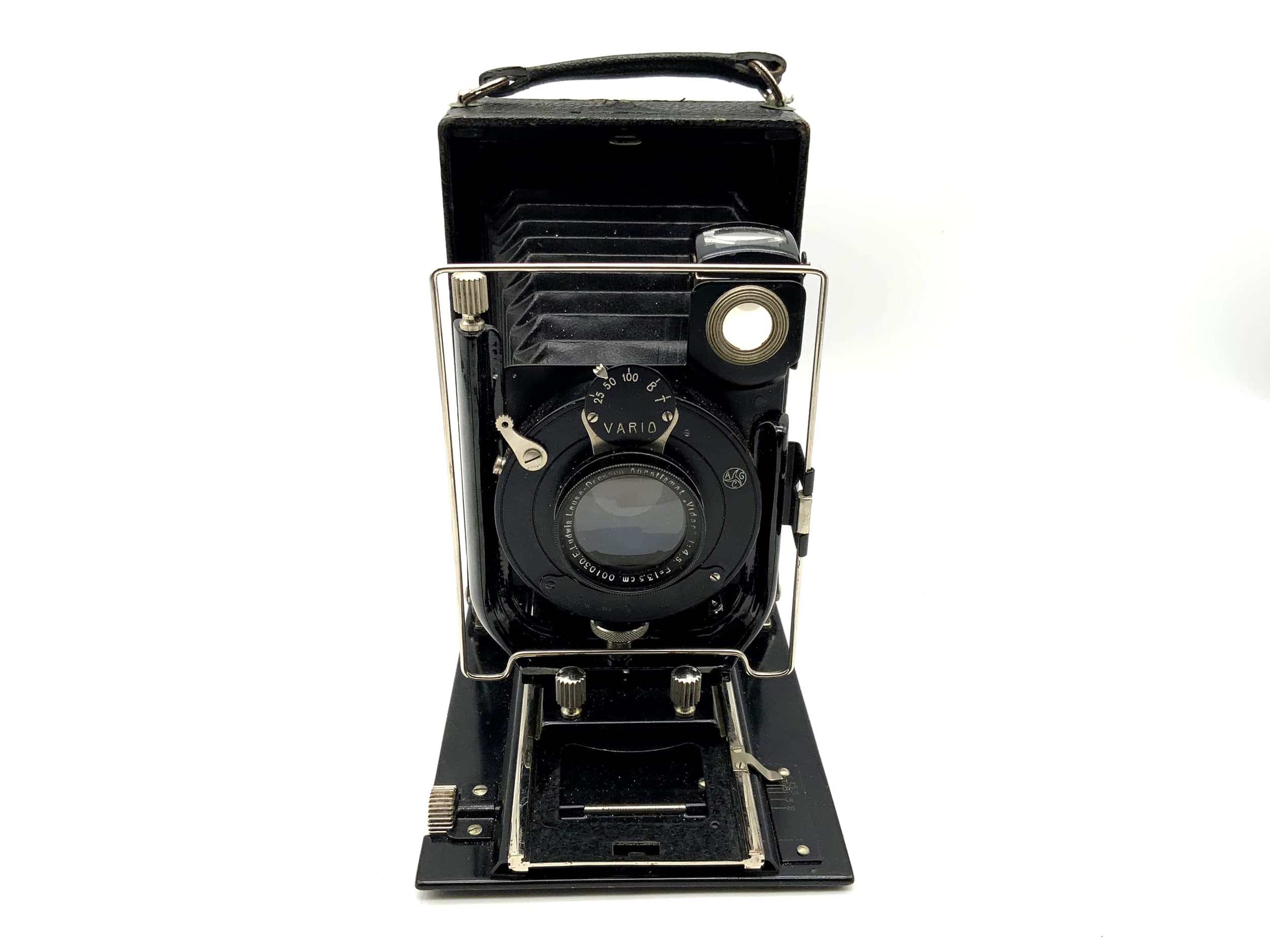 Caméra à plaque avec E.Ludwig Lausa-Dresde Anastigmat Vidar 4.5 13.5cm 9x12 Vario