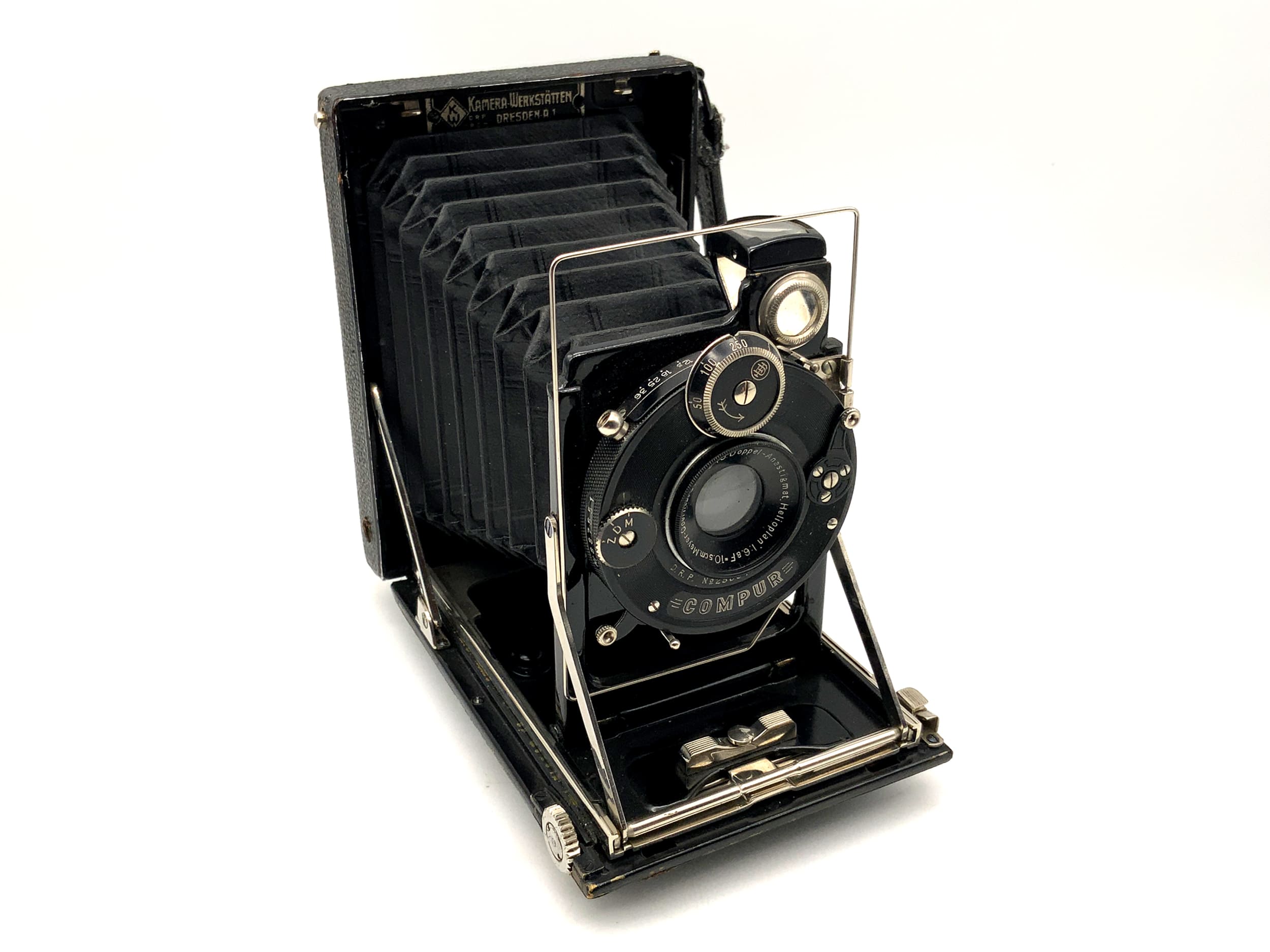 Caméra à plaque brevetée KW Double Anastigmat Helioplan 1:6,8/10,5 cm Compur 0