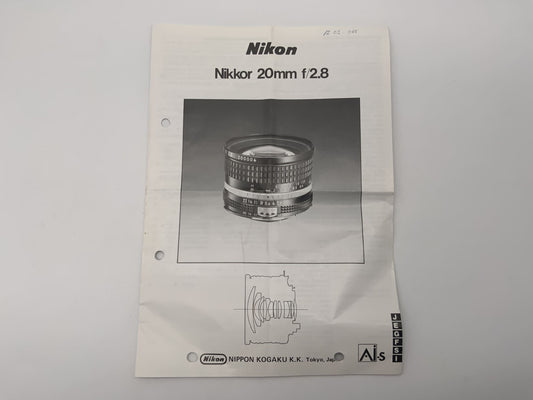 Nikon Nikkor 20mm f/2.8 User Manual